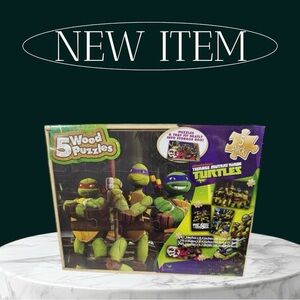Nickelodeon Teenage Mutant Ninja Turtles 5 Wood Puzzles Wooden Storage Box New